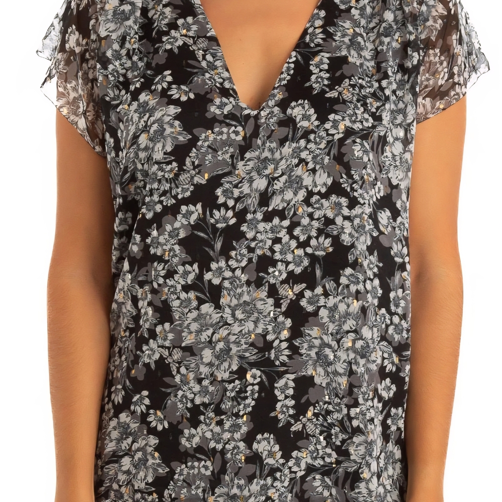 WHBM Black and Gray Floral Blouse